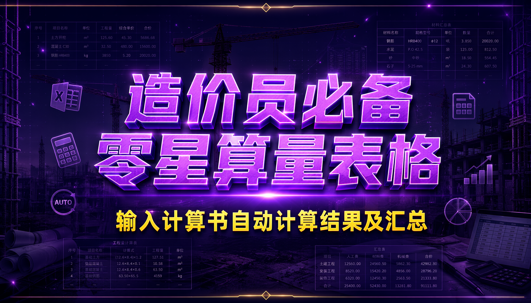 造价员必备零星算量表格
